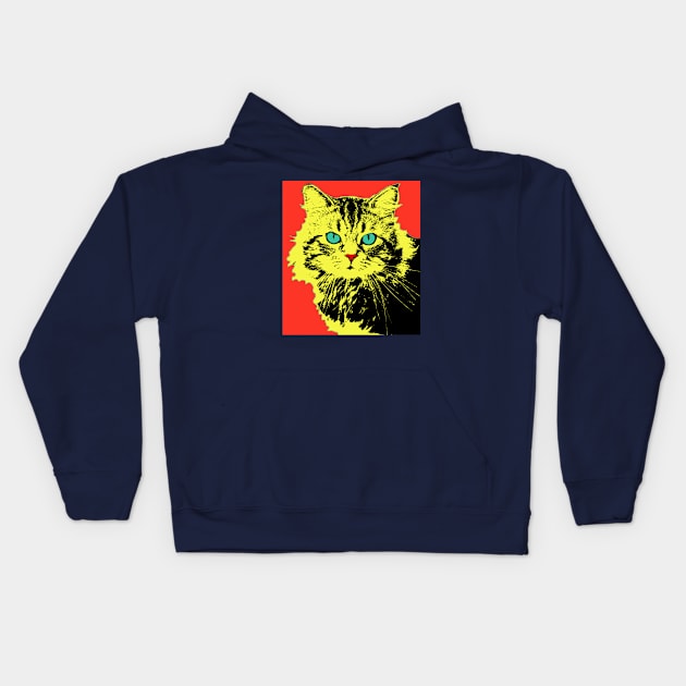 POP ART CAT - YELLOW RED Kids Hoodie by NYWA-ART-PROJECT